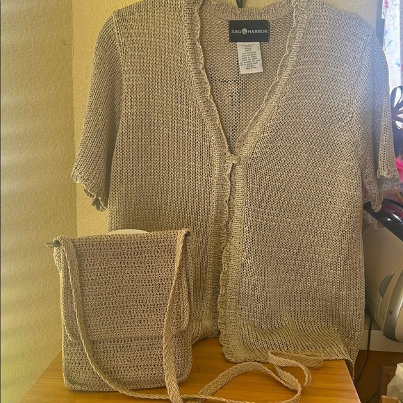 Sag Harbor Sweaters - Sag Harbor Bundle Tan Knit Cardigan and Bag Set